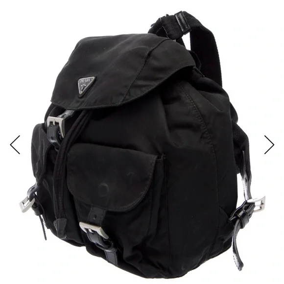 Prada Black Nylon Backpack with Front Buckle Pockets - Picture 2 of 3